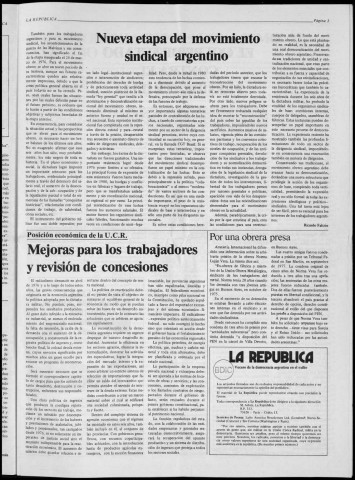 La República n° 22, noviembre de 1982. Sous-Titre : Vocero de la democracia argentina en el exilio. Organo de la oficina internacional de exiliados del radicalismo argentino