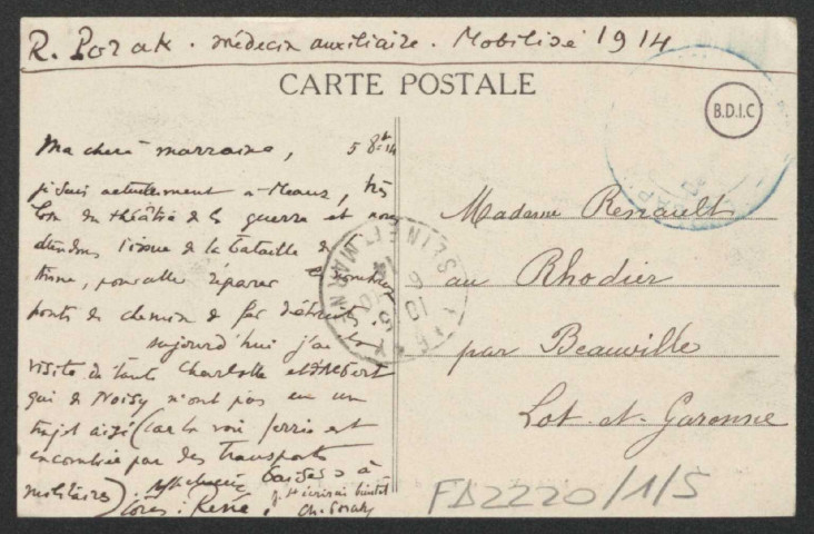 René Porak : lettres à ses tantes Charlotte Porak et Joséphine Porak