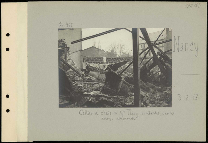 Nancy. Cellier et chais de monsieur Thiry bombardés par les avions allemands