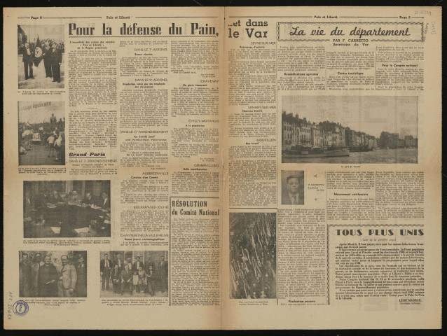 Pour la défense du pain & Résolution du comité national