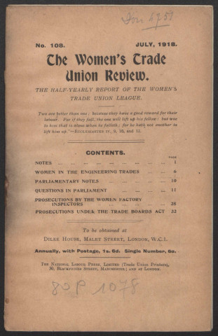 Année 1918. Women's Trade Union review