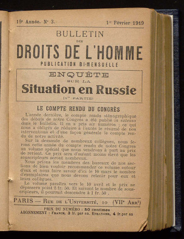 Février 1919 - Bulletin des Droits de l'Homme