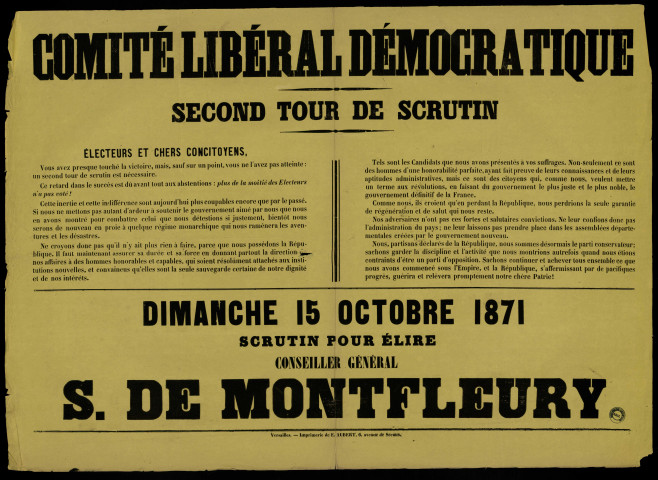 Comité libéral démocratique : Scrutin pour élire conseiller général S. de Montfleury