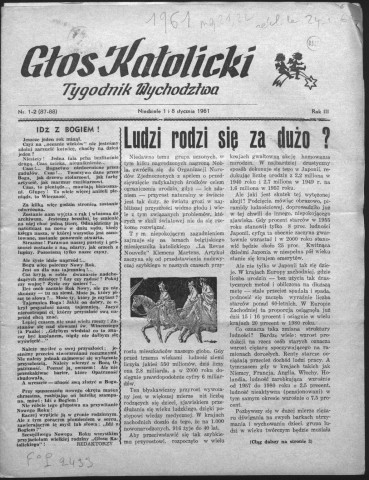 Glos katolicki (1961; n°1 - n°52)  Sous-Titre : Tygodnik wychodztwa  Autre titre : La voix catholique