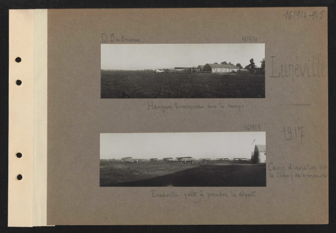 Lunéville. Camp d'aviation sur le champ de manœuvre. Escadrille prête à prendre le départ