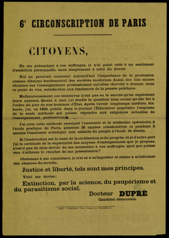 Docteur Dupré, candidat démocrate... 6e circonscription de Paris