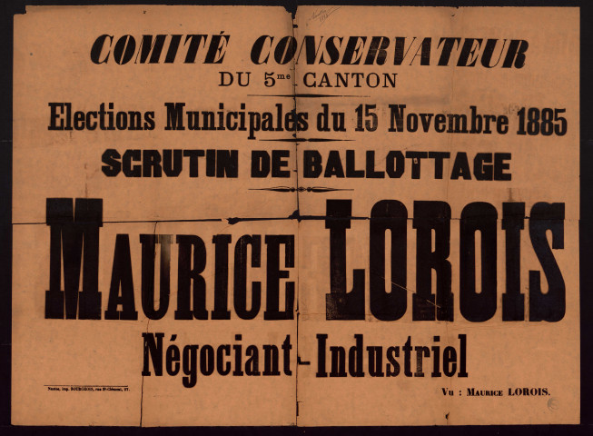 Comité conservateur du 5me canton Élections Municipales : Maurice Lorois