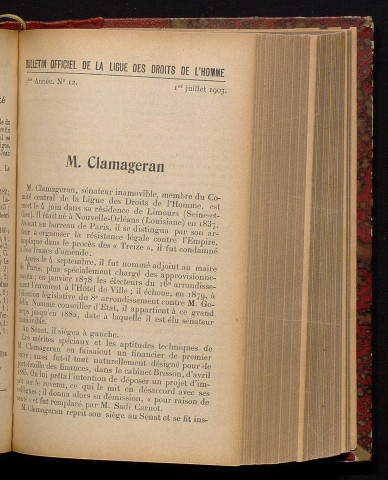 Juillet 1903 - Bulletin officiel de la Ligue des Droits de l'Homme