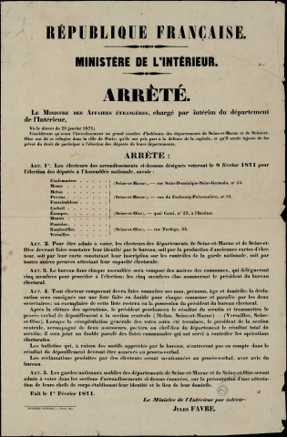 Les électeurs des arrondissements Désignés voteront le 8 février 1871
