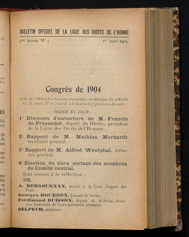 Mars 1904 - Bulletin officiel de la Ligue des Droits de l'Homme