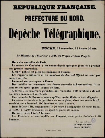 Dépêche télégraphique : On a des nouvelles de Paris…