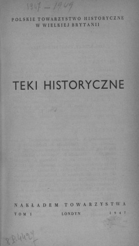 Teki Historyczne (1947; Tome I, n°1-2)  Autre titre : Cahiers d'Histoire - Historical Papers