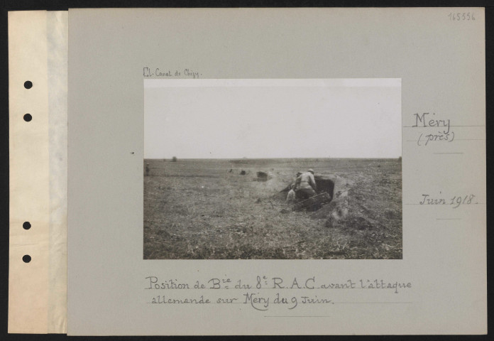 Méry (près). Position de batterie du 8e RAC avant l'attaque allemande sur Méry du 9 juin