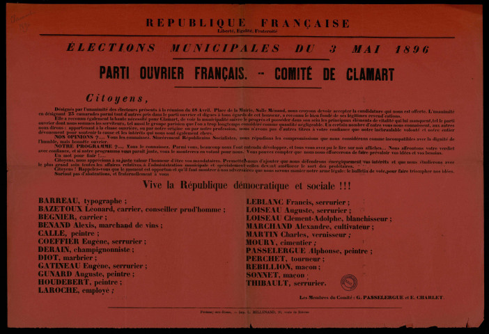 Elections Municipales : Parti ouvrier français Comité de Clamart