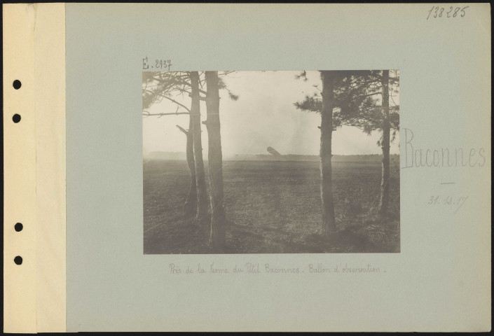 Baconnes. Près de la ferme de Petit Baconnes. Ballon d'observation