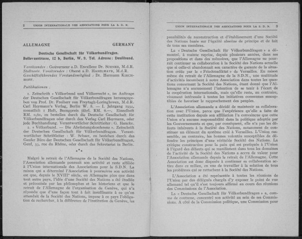 Union internationale des associations pour la Société des Nations. Sous-Titre : Rapports annuels des associations pour l'année 1933