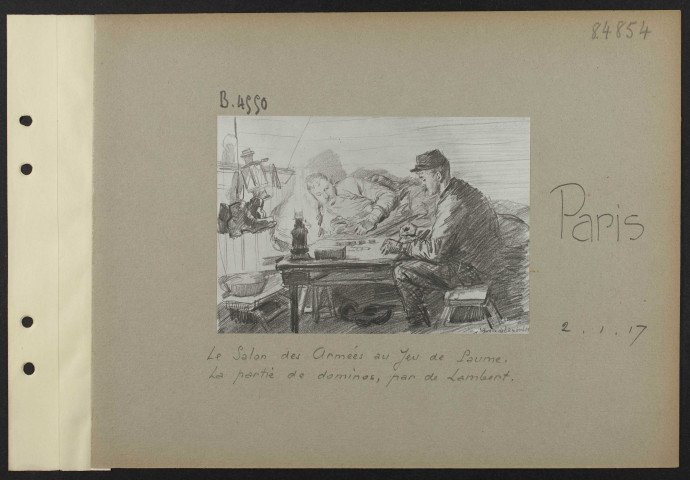 Paris. Le Salon des Armées au Jeu de paume. La partie de dominos, par de Lambert