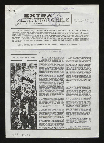 Boletín noticioso. A.I.R. Agencia informativa de la Resistencia Chile - 1985