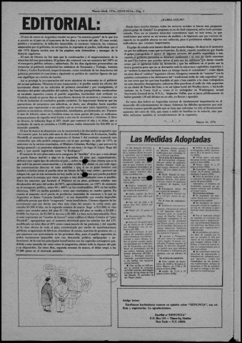 Denuncia. N°8. Marzo-Abril 1976. Sous-Titre : Órgano del movimiento antimperialista por el socialismo en Argentina
