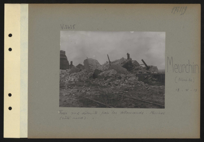 Meurchin (mines de). Fosse n° 2 détruite par les Allemands. Ruines (côté nord)