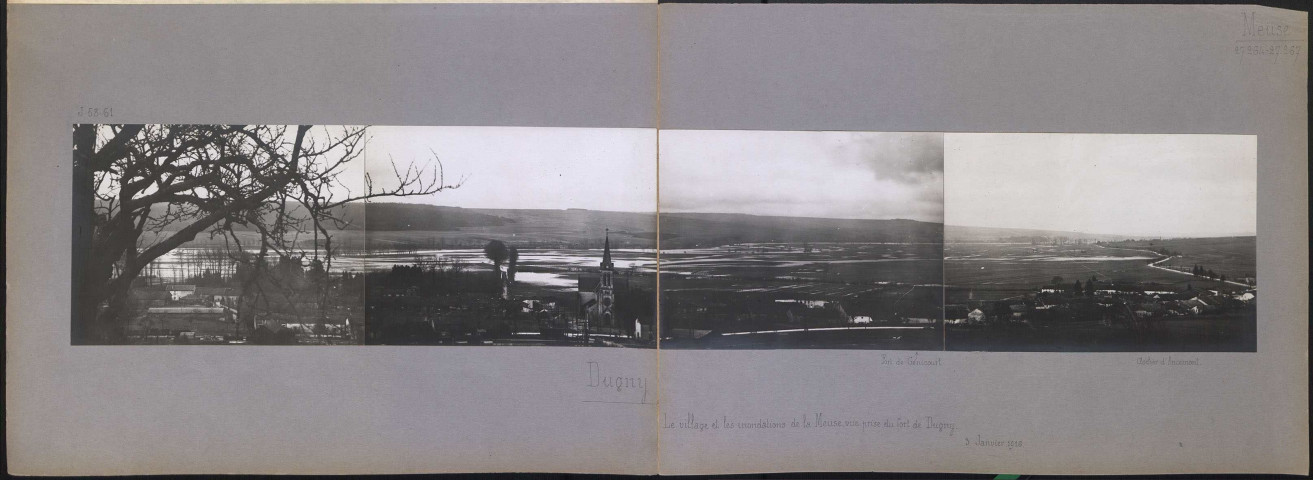 Dugny (Meuse). Le village et les inondations de la Meuse, vue prise du fort de Dugny
