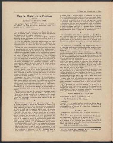 Année 1925. Bulletin de l'Union des blessés de la face "Les Gueules cassées"
