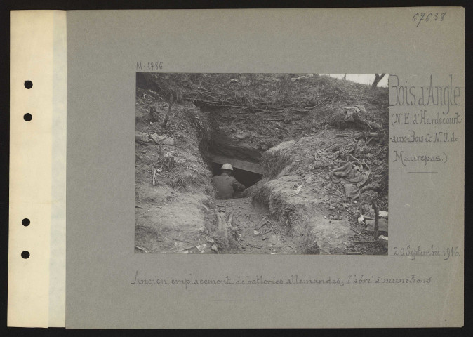 Bois de l'Angle (nord-est d'Hardecourt-aux-Bois et nord-ouest de Maurepas). Ancien emplacement de batteries allemandes ; l'abri à munitions
