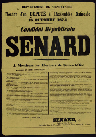 Élection d'un député à l'Assemblée Nationale : Candidat Républicain Senard