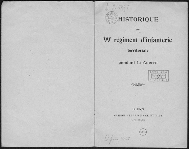 Historique du 99ème régiment territorial d'infanterie