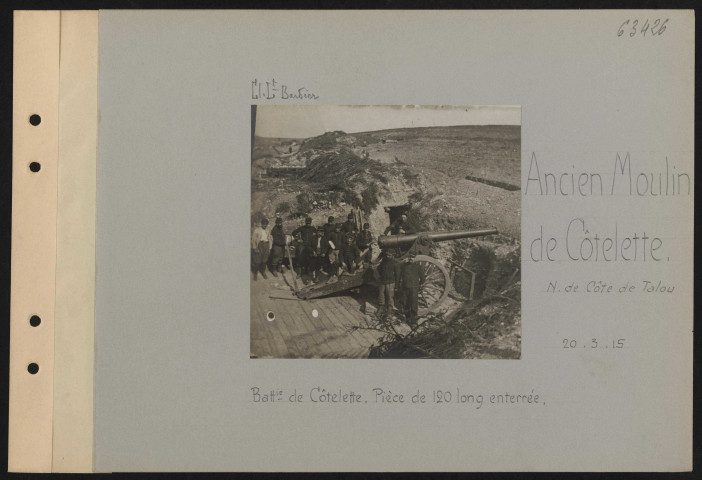 Ancien Moulin de Côtelette (nord de Côte de Talou). Batterie de Côtelette. Pièce de 120 long enterrée