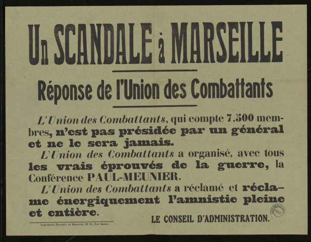 Un scandale à Marseille : réponse de l'union des combattants