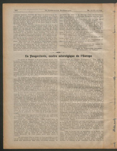 Juin 1930 - La Fédération balkanique