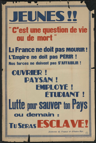 Jeunes ! ! "C'est une question de vie ou de mort" : lutte pour sauver ton pays ou demain : tu seras esclave !