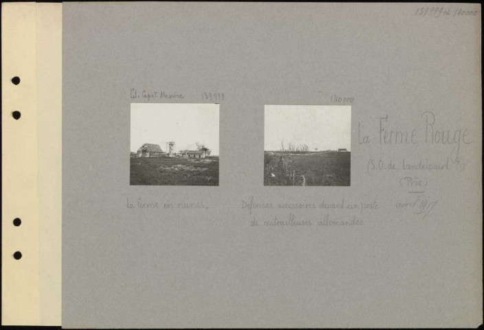 La Ferme Rouge (sud-ouest de Landricourt ?) (près). Défenses accessoires devant un poste de mitrailleuses allemandes
