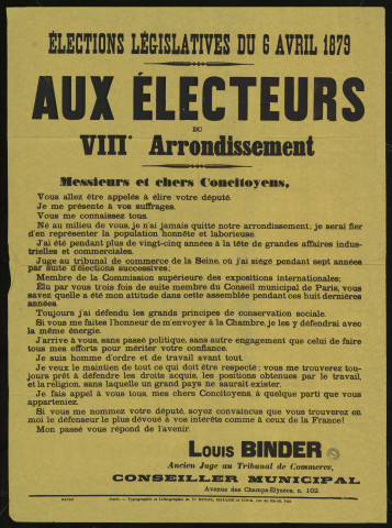 Élections législatives : Je me présente à vos suffrages Louis Binder