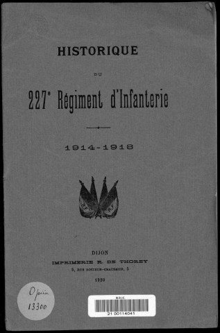 Historique du 227ème régiment d'infanterie