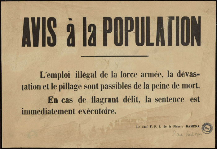 L'emploi illégal de la force armée, la dévastation et le pillage sont passibles de la peine de mort