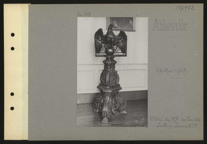 Abbeville. Hôtel du marquis de Gantès ; lutrin Louis XIV