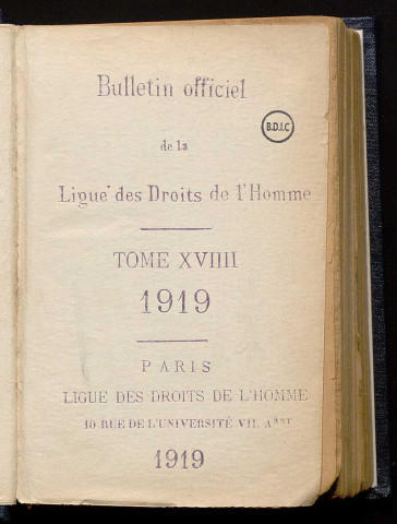 Janvier 1919 - Bulletin des Droits de l'Homme