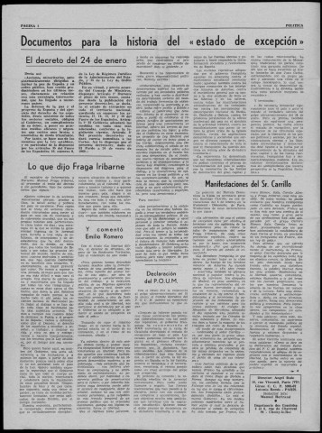 Política (1969 : n° 31-33). Sous-Titre : boletín de información interna de Izquierda republicana [puis] boletín de Izquierda republicana en Francia