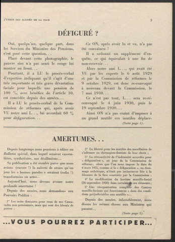 Année 1931. Bulletin de l'Union des blessés de la face "Les Gueules cassées"