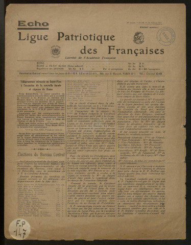 L'Echo de la Ligue patriotique des Françaises - Année 1919