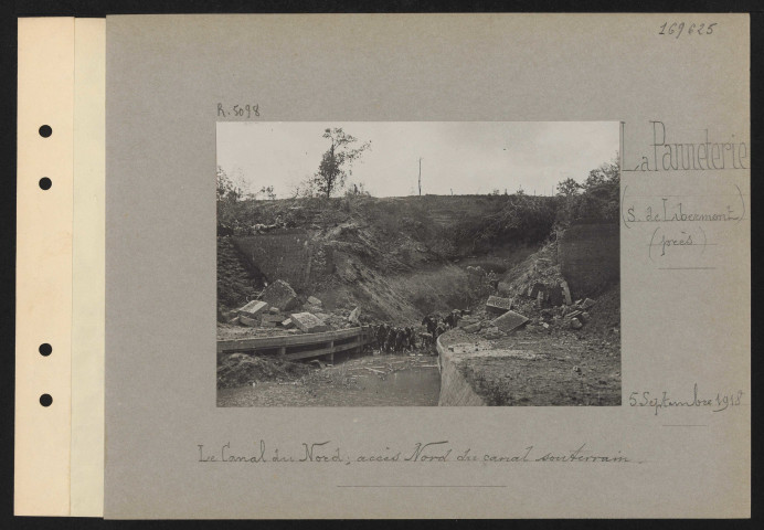 La Panneterie (sud de Libermont) (près). Le canal du nord ; accès nord du canal souterrain
