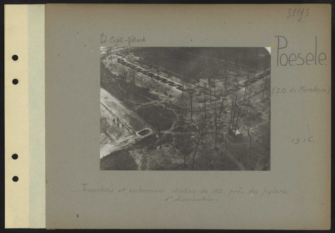 Poesele (sud-ouest de Merckem) (près). Construction d'un pylône d'observation par la première compagnie d'aérostiers belges
