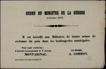Ordre du Ministère de la Guerre