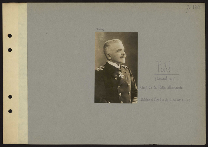 S.l. Pohl (amiral von), chef de la flotte allemande, décédé à Berlin dans sa 61e année