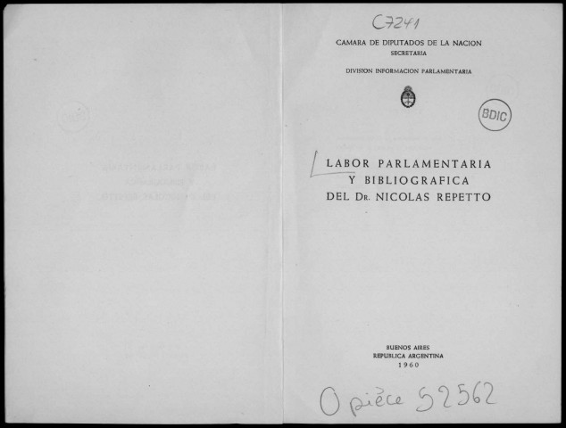 Labor parlamentaria y bibliográfica del Dr. Nicolas Repetto