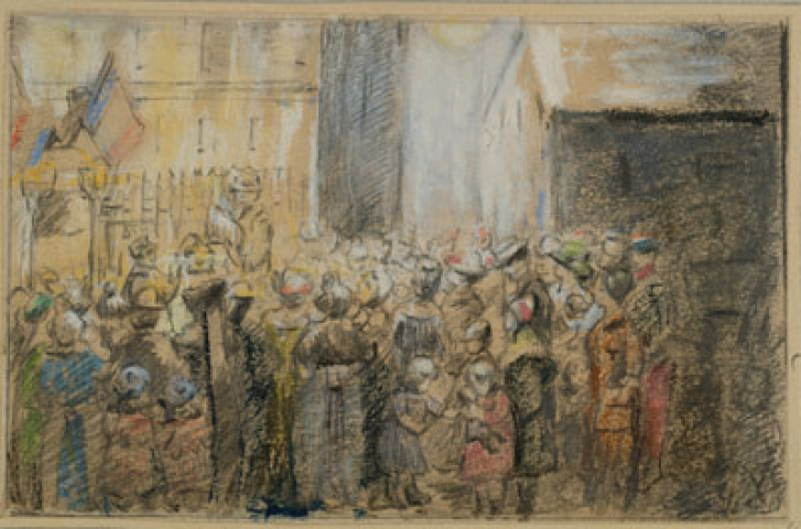 (Lecture des depêches devant la mairie de Dinan, Côtes-du-Nord, 1914-1915)