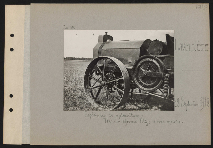 Laverrière. Expériences de motoculture : tracteur agricole Filtz ; la roue motrice