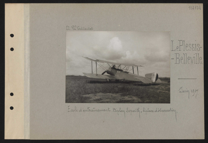 Le Plessis-Belleville. École d'entraînement. Biplan Sopwith, biplace d'observation